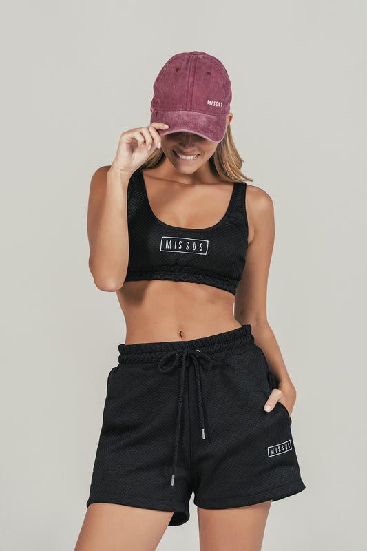 BLACK TRACKSUIT QUILTED CROP TOP